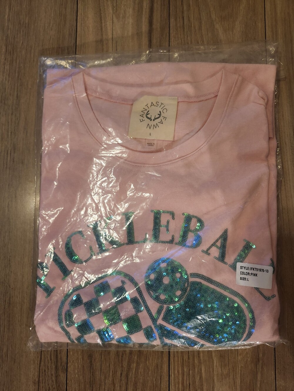 🩷NWOT/NIP Fantastic Fawn "Pink🩷 Pickleball Sequin✨ Graphic T-Shirt" Sz Large🩷 - Picture 9 of 16